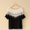 Crochet Batwing Sleeve T-shirtTopsBLACK-7