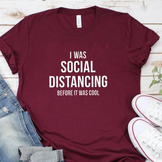 I Was Social Distancing Women’s T-ShirtTopsBurgundy-1