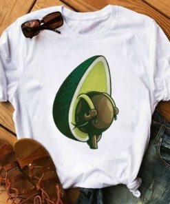Avocado Female T-ShirtTopsKawaii-Cartoon-Avocado-Short-Slea