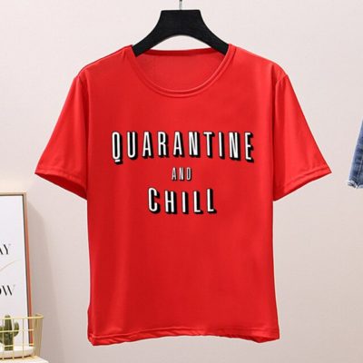Women Quarantine T-ShirtsTopsred-1