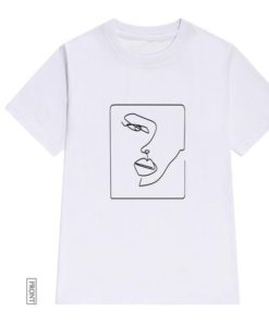 Face Abstract Simple Women T-ShirtTopswhite-5