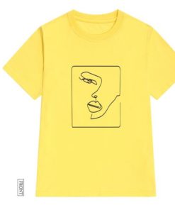 Face Abstract Simple Women T-ShirtTopsyellow-2
