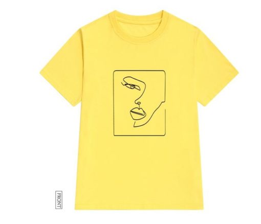 Face Abstract Simple Women T-ShirtTopsyellow-2