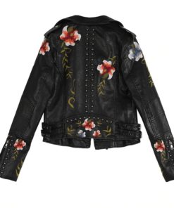 Embroidery Faux Soft Leather JacketTops2-21