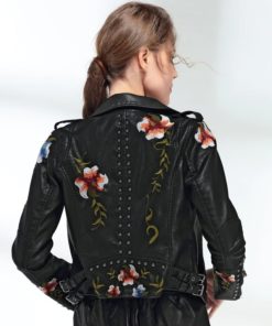 Embroidery Faux Soft Leather JacketTops4-20