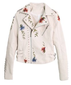 Embroidery Faux Soft Leather JacketTops5-16