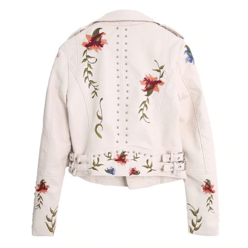 Embroidery Faux Soft Leather JacketTops6-17