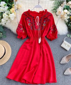 Embroidery Dress Vintage Boho White Summer Dress Tassel Elegant Beach Dresses 2020 Floral Bohemian Clothes Red Mori Girl Vestido