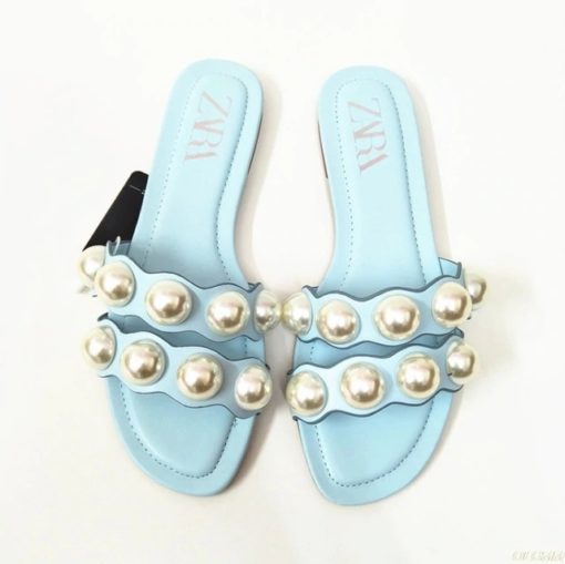 Stunning PU Pearl SlippersShoesLIGHT-BLUE