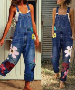 Plus Size Denim Floral Print JumpsuitDressesS-5XL-Overalls-For-Women-Fashions