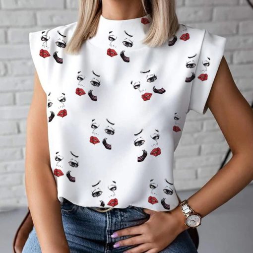Women Elegant Lip Print blouseTopsWomen-Elegant-Lips-Print-blouse