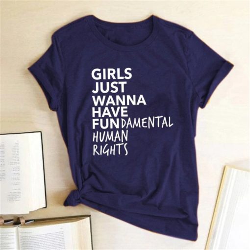 Girls Just Wanna Have Fundamental Human Rights T ShirtsTopsnavy-blue-4