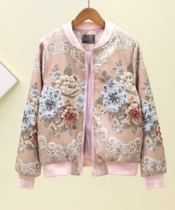 Embroidery Bomber JacketTopspink-3