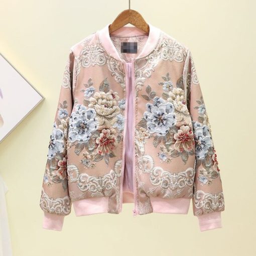 Embroidery Bomber JacketTopspink-3