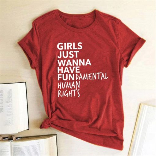 Girls Just Wanna Have Fundamental Human Rights T ShirtsTopsred-8