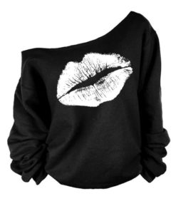 Plus Size Lip Printed Off Shoulder SweatshirtDresses1-27