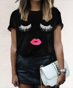 Stunning Eyelashes & Lips Print T ShirtTops1-4