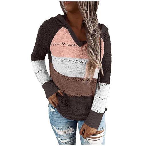 2020 Autumn Patchwork Hooded SweaterTops10