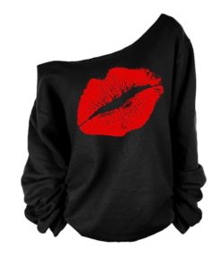 Plus Size Lip Printed Off Shoulder SweatshirtDresses2-28