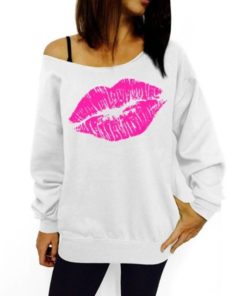 Plus Size Lip Printed Off Shoulder SweatshirtDresses3-24