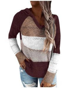 2020 Autumn Patchwork Hooded SweaterTops3-5