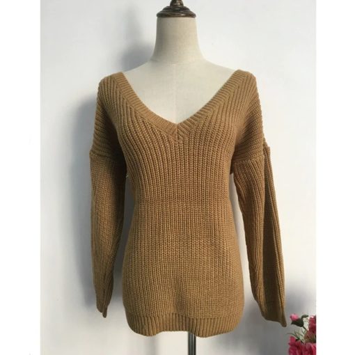 Stunning Backless V-Neck SweaterDresses4-13