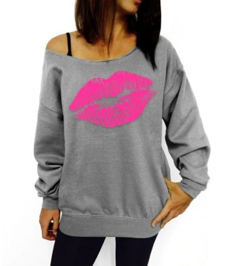 Plus Size Lip Printed Off Shoulder SweatshirtDresses4-20
