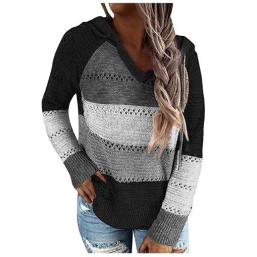 2020 Autumn Patchwork Hooded SweaterTops4-4