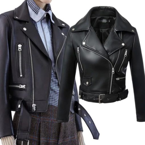 New Autumn Winter Black Leather JacketDresses5-10
