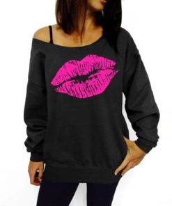 Plus Size Lip Printed Off Shoulder SweatshirtDresses5-15