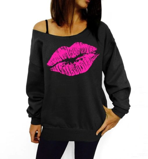 Plus Size Lip Printed Off Shoulder SweatshirtDresses5-15