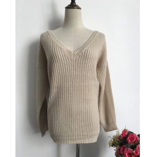 Stunning Backless V-Neck SweaterDresses7-5