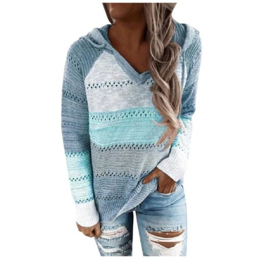 2020 Autumn Patchwork Hooded SweaterTops7