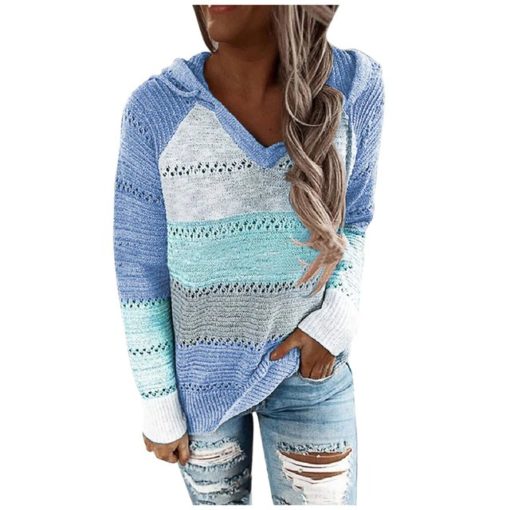 2020 Autumn Patchwork Hooded SweaterTops8