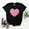 Pink Heart Flower Print T ShirtTopsBLACK-12