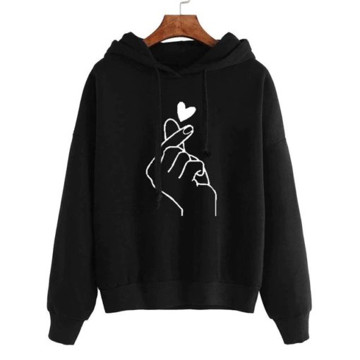 Love Printed Casual Sweatshirt , HoodieDressesBLACK-22