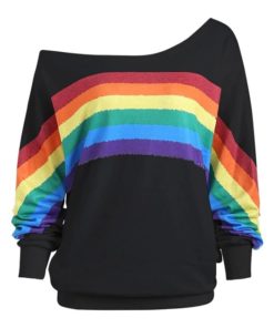 New Style Rainbow Print SweatshirtDressesBLACK-36