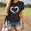 Heart Print Stunning T ShirtTopsBLACK-9