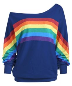 New Style Rainbow Print SweatshirtDressesBLUE-20