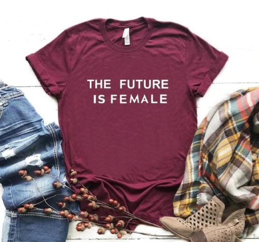 The Future Is Female Print T ShirtTopsBurgundy-1