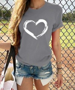 Heart Print Stunning T ShirtTopsGRAY-1