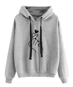 Love Printed Casual Sweatshirt , HoodieDressesGREY-4