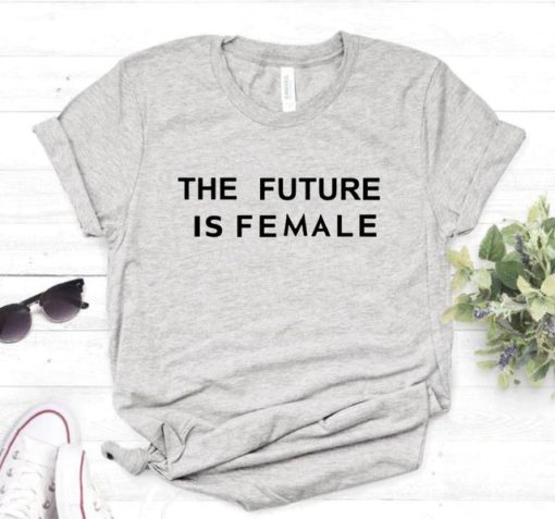 The Future Is Female Print T ShirtTopsGray-2