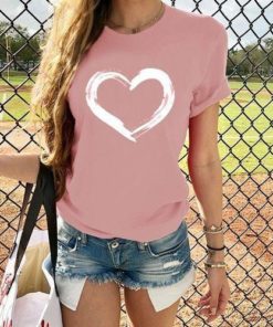 Heart Print Stunning T ShirtTopsPINK-1