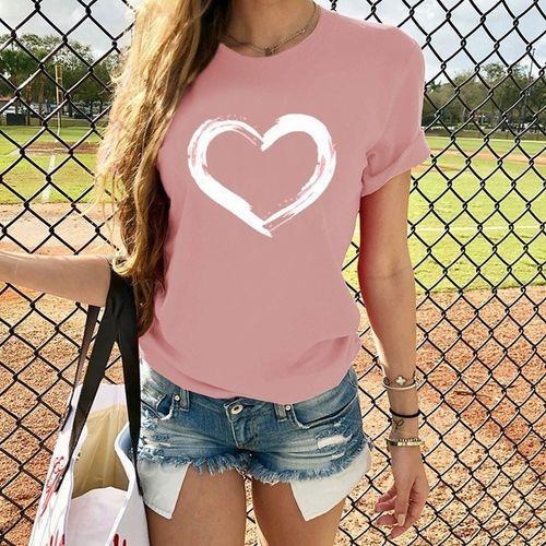 Heart Print Stunning T ShirtTopsPINK-1