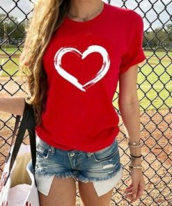 Heart Print Stunning T ShirtTopsRED-6