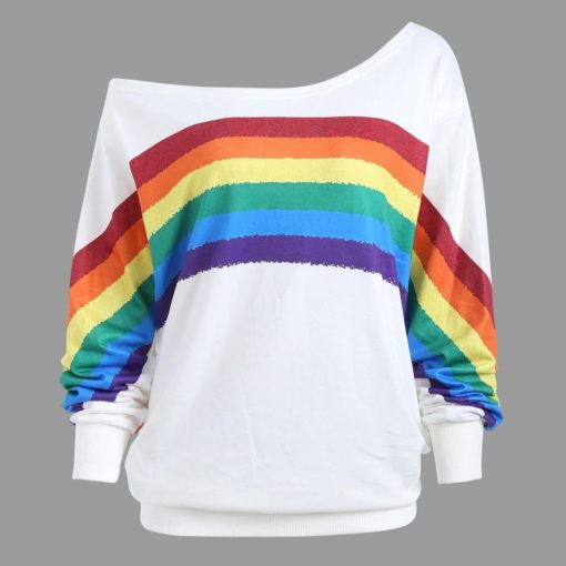 New Style Rainbow Print SweatshirtDressesWHITE-15