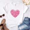 Pink Heart Flower Print T ShirtTopsWHITE-3