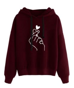 Love Printed Casual Sweatshirt , HoodieDressesWINE-1