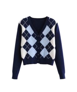 Geometric Pattern Short Knitted SweaterTopsa-1